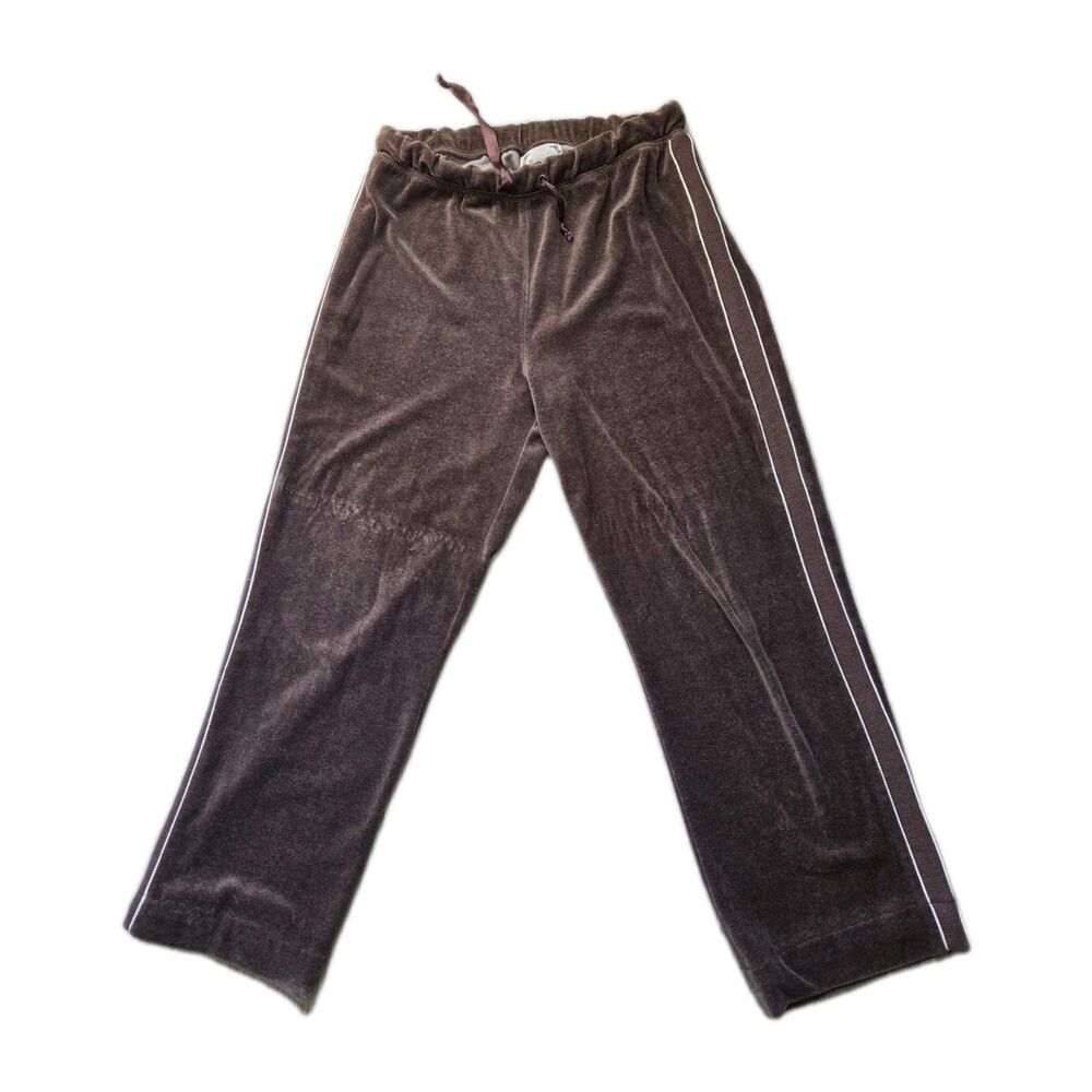 Fuda Velour Track Pants Womens L Brown Drawstring Lounge Wide Leg Y2K Retro GUC
